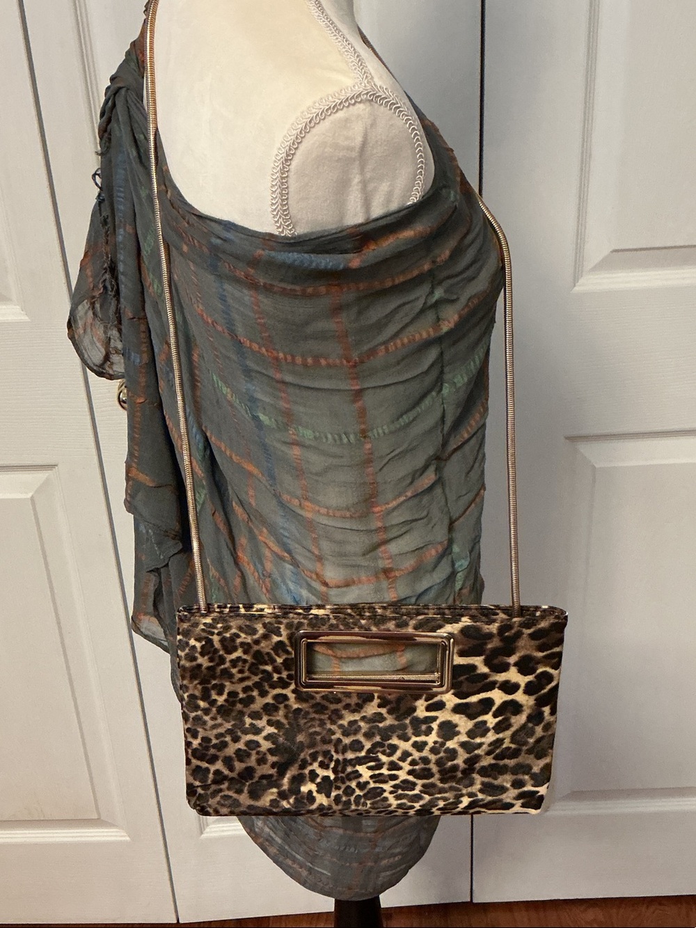 Leopard Print Chain Strap Shoulder Bag - Brown